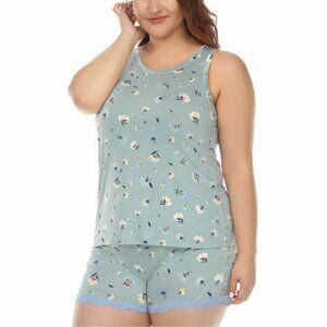 Honeydew 2-piece Tank and Short Pajama Set Women's Soft Green Floral Print NWT